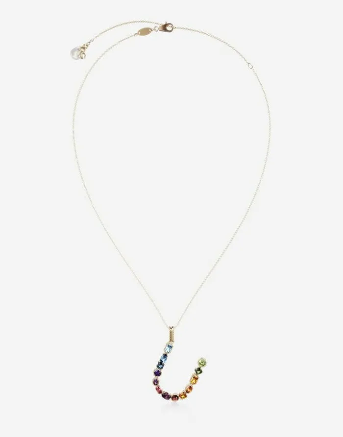 Dolce and Gabbana Alphabet Collection Women Rainbow Alphabet U Pendant In Yellow Gold With Multicolor Fine Gems Gold Dolce and Gabbana Alphabet Collection Women Rainbow Alphabet U Pendant In Yellow Gold With Multicolor Fine Gems Gold