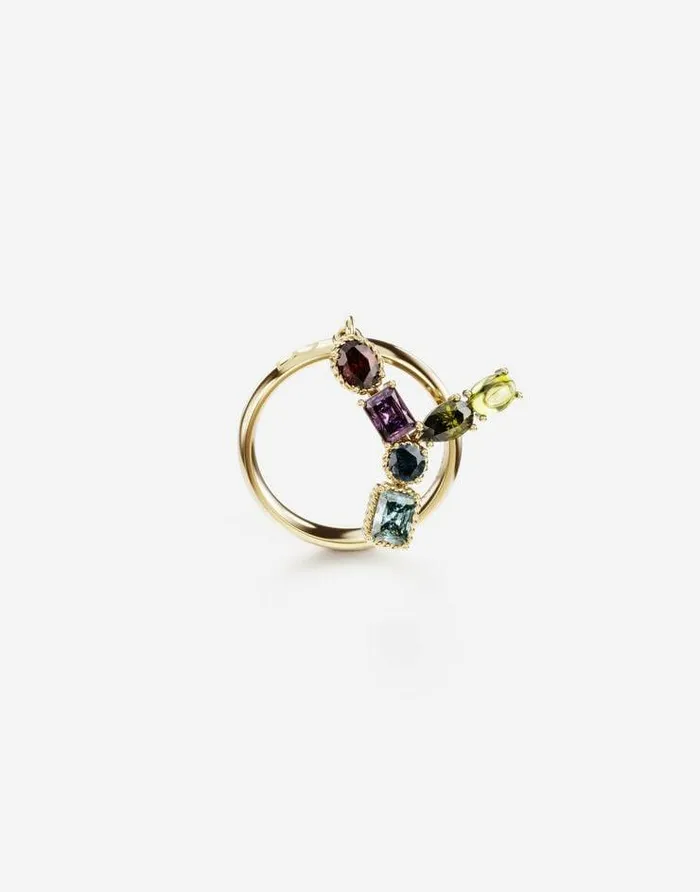 Dolce and Gabbana Alphabet Collection Women Rainbow Alphabet Y Ring In Yellow Gold With Multicolor Fine Gems Gold
