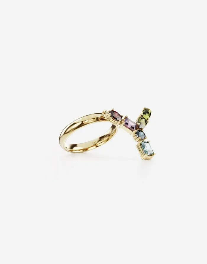Dolce and Gabbana Alphabet Collection Women Rainbow Alphabet Y Ring In Yellow Gold With Multicolor Fine Gems Gold Dolce and Gabbana Alphabet Collection Women Rainbow Alphabet Y Ring In Yellow Gold With Multicolor Fine Gems Gold