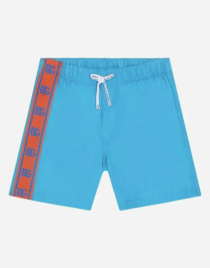 Dolce and Gabbana Beachwear Children Nylon Swim Trunks With DG Logo Band Azure Dolce and Gabbana Beachwear Children Nylon Swim Trunks With DG Logo Band Azure