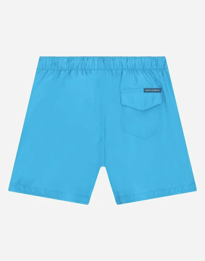 Dolce and Gabbana Beachwear Children Nylon Swim Trunks With DG Logo Band Azure Dolce and Gabbana Beachwear Children Nylon Swim Trunks With DG Logo Band Azure