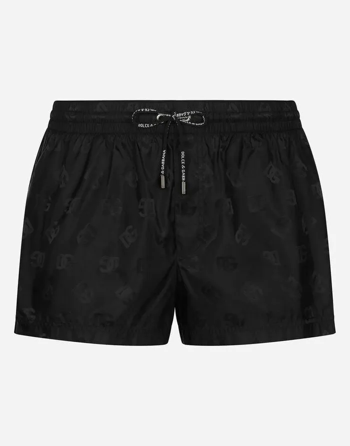 Dolce and Gabbana Beachwear Men Short Swim Trunks With Jacquard DG Monogram Black Dolce and Gabbana Beachwear Men Short Swim Trunks With Jacquard DG Monogram Black