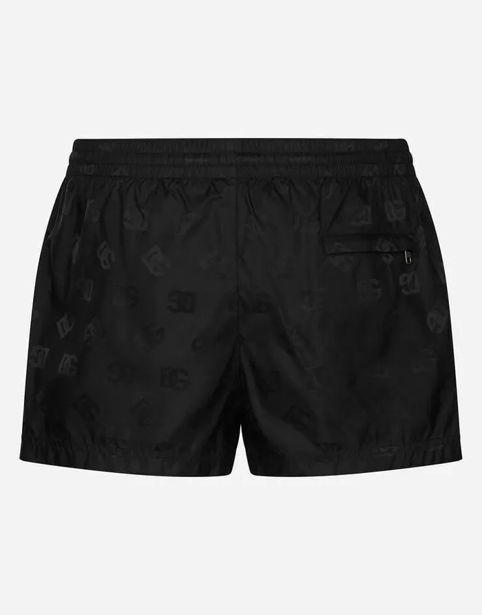 Dolce and Gabbana Beachwear Men Short Swim Trunks With Jacquard DG Monogram Black Dolce and Gabbana Beachwear Men Short Swim Trunks With Jacquard DG Monogram Black