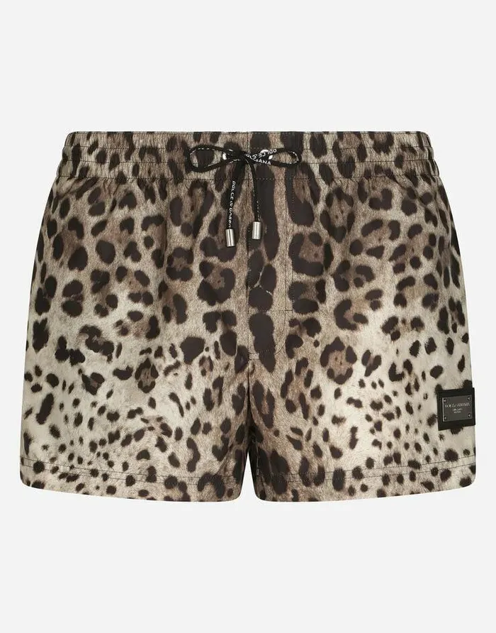 Dolce and Gabbana Beachwear Men Short Swim Trunks With Leopard Print Animal Print Dolce and Gabbana Beachwear Men Short Swim Trunks With Leopard Print Animal Print