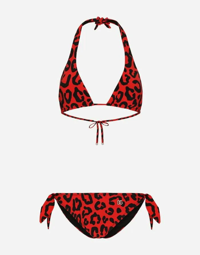 Dolce and Gabbana Beachwear Women Leopardprint Padded Triangle Bikini Multicolor Dolce and Gabbana Beachwear Women Leopardprint Padded Triangle Bikini Multicolor