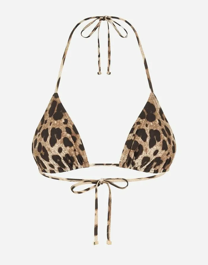 Dolce and Gabbana Beachwear Women Leopardprint Triangle Bikini Top Multicolor