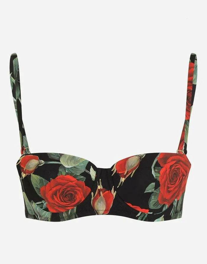 Dolce and Gabbana Beachwear Women Roseprint Balconette Bikini Top Multicolor