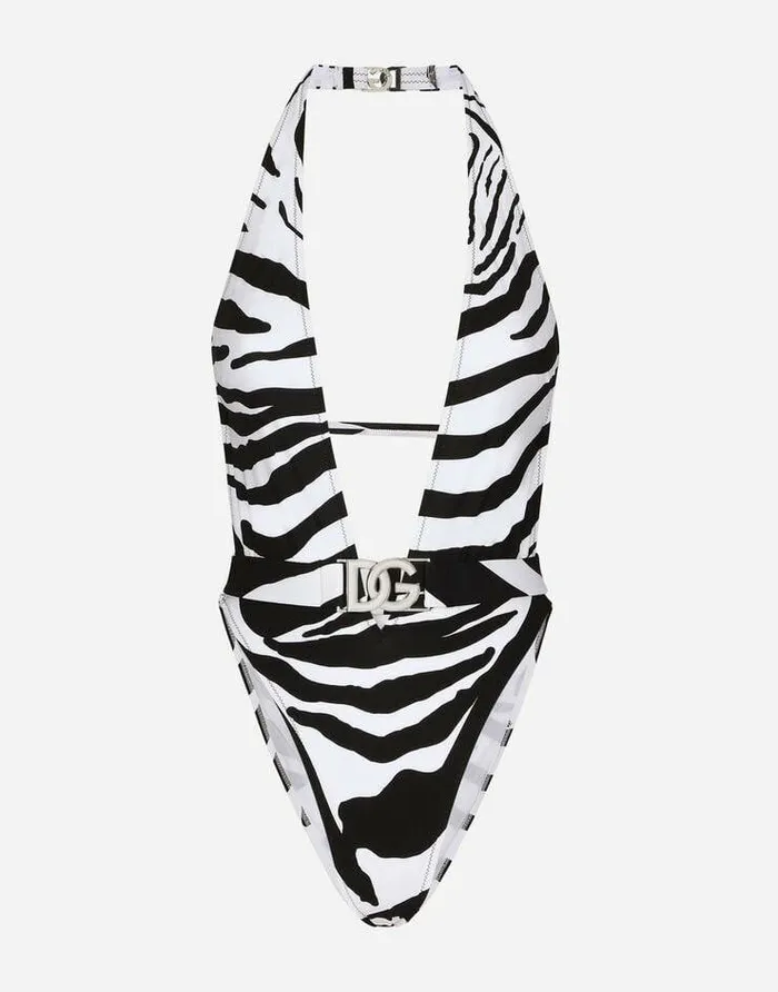 Dolce and Gabbana Beachwear Women Zebraprint Onepiece Swimsuit With Plunging Neckline Multicolor Dolce and Gabbana Beachwear Women Zebraprint Onepiece Swimsuit With Plunging Neckline Multicolor