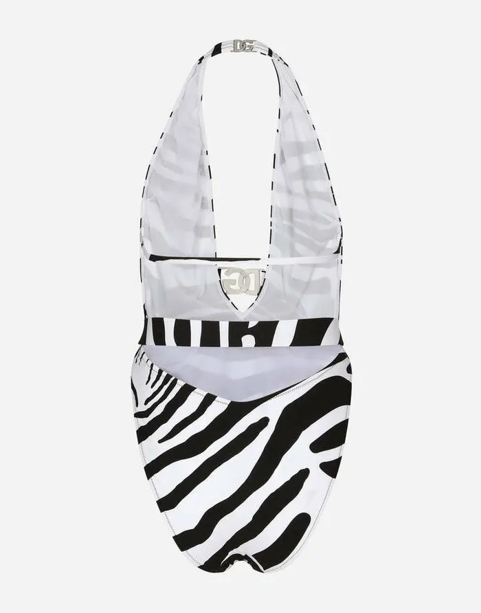 Dolce and Gabbana Beachwear Women Zebraprint Onepiece Swimsuit With Plunging Neckline Multicolor Dolce and Gabbana Beachwear Women Zebraprint Onepiece Swimsuit With Plunging Neckline Multicolor