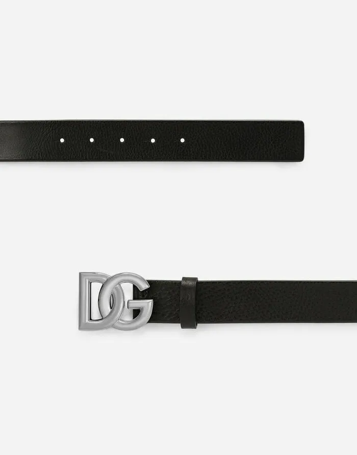 Dolce and Gabbana Belts Men Tumbled Leather Belt With Crossover DG Logo Buckle Black Dolce and Gabbana Belts Men Tumbled Leather Belt With Crossover DG Logo Buckle Black