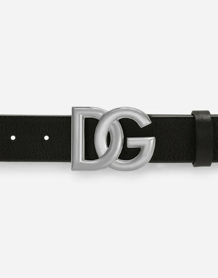 Dolce and Gabbana Belts Men Tumbled Leather Belt With Crossover DG Logo Buckle Black Dolce and Gabbana Belts Men Tumbled Leather Belt With Crossover DG Logo Buckle Black