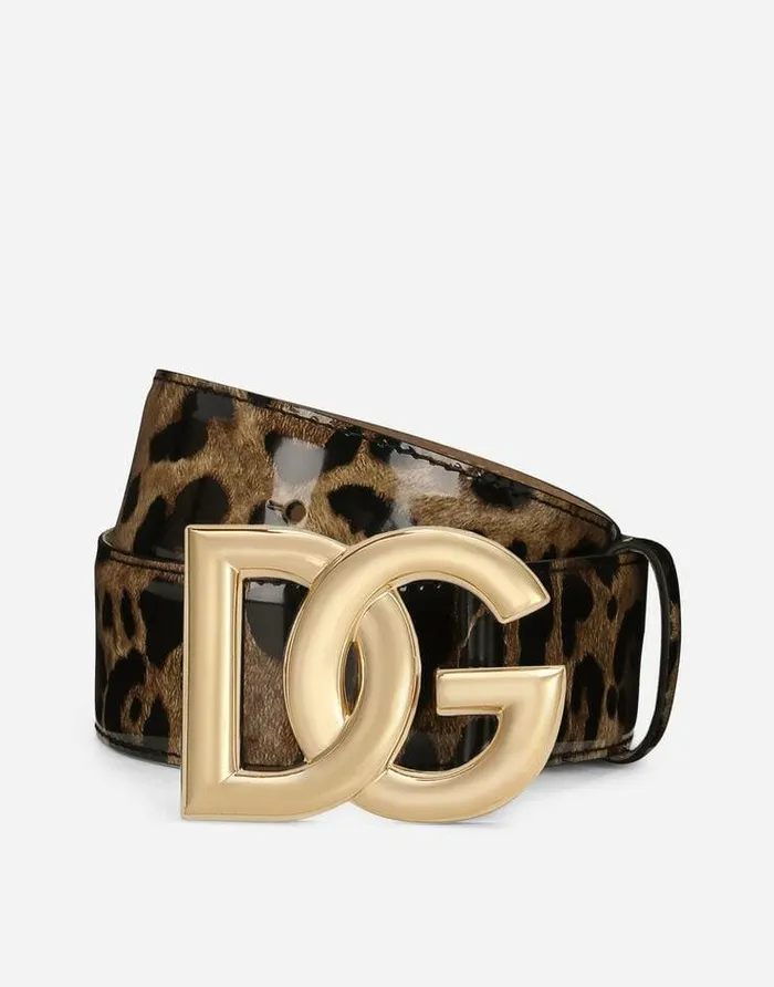 Dolce and Gabbana Belts Women KIM DOLCEandGABBANA Leopardprint Glossy Calfskin Belt With DG Logo Animal Print
