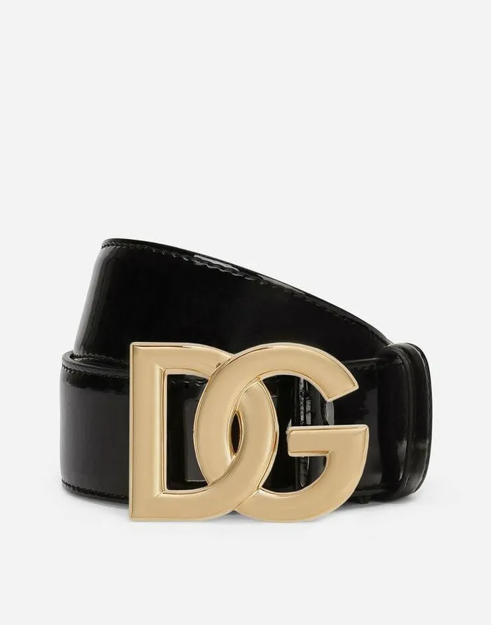 Dolce and Gabbana Belts Women Patent Leather Belt With DG Logo Black