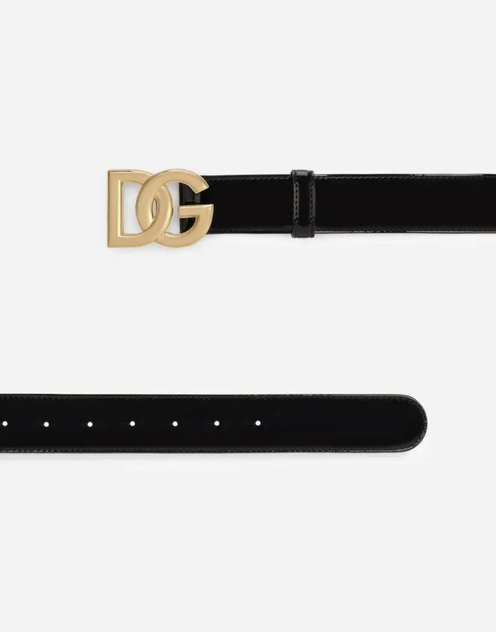 Dolce and Gabbana Belts Women Patent Leather Belt With DG Logo Black Dolce and Gabbana Belts Women Patent Leather Belt With DG Logo Black