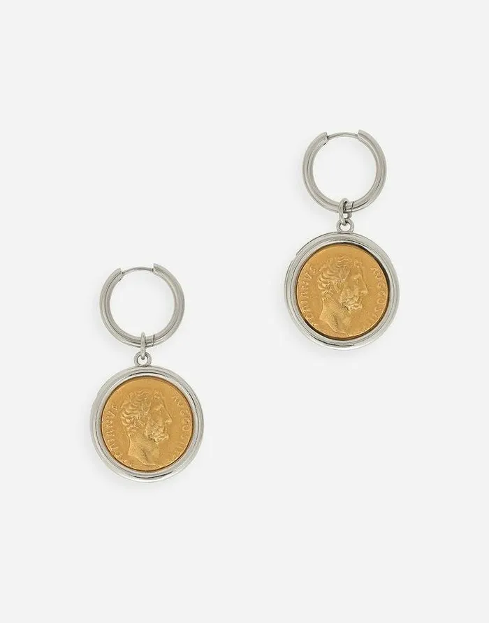 Dolce and Gabbana Bijoux Men Earrings With Coin Silver