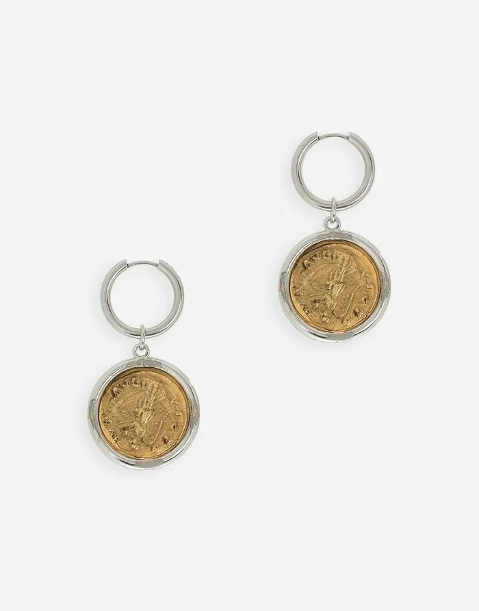 Dolce and Gabbana Bijoux Men Earrings With Coin Silver Dolce and Gabbana Bijoux Men Earrings With Coin Silver
