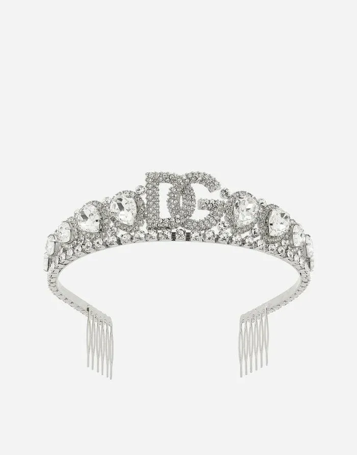Dolce and Gabbana Bijoux Women Diadem With Crystal Embellishment And DG Logo Silver Dolce and Gabbana Bijoux Women Diadem With Crystal Embellishment And DG Logo Silver