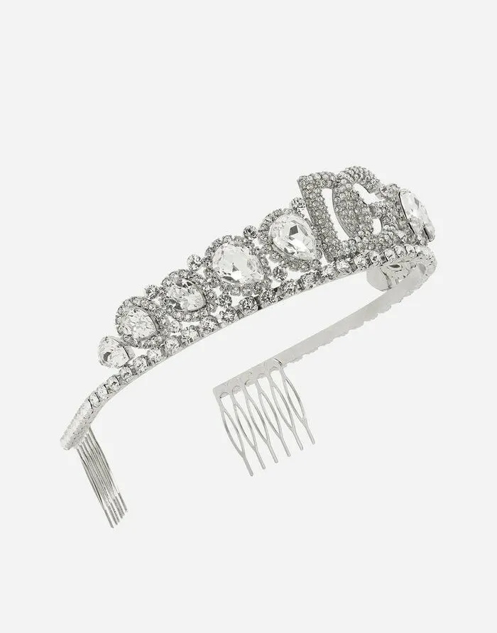 Dolce and Gabbana Bijoux Women Diadem With Crystal Embellishment And DG Logo Silver Dolce and Gabbana Bijoux Women Diadem With Crystal Embellishment And DG Logo Silver
