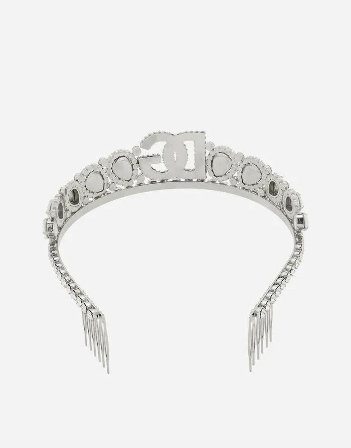 Dolce and Gabbana Bijoux Women Diadem With Crystal Embellishment And DG Logo Silver Dolce and Gabbana Bijoux Women Diadem With Crystal Embellishment And DG Logo Silver