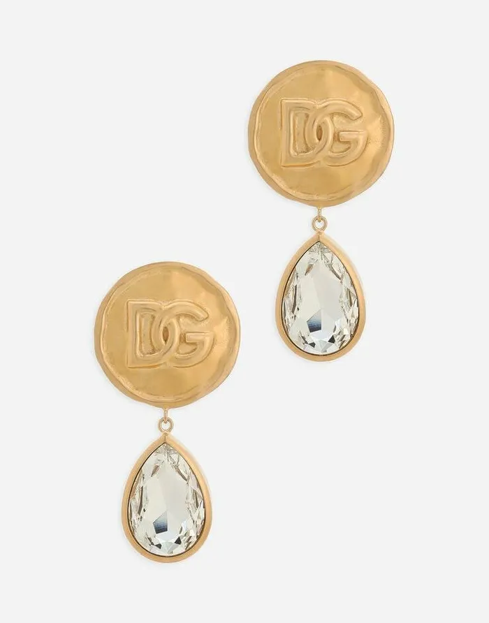 Dolce and Gabbana Bijoux Women Earrings With Logo Coin And Rhinestone Pendants Gold Dolce and Gabbana Bijoux Women Earrings With Logo Coin And Rhinestone Pendants Gold