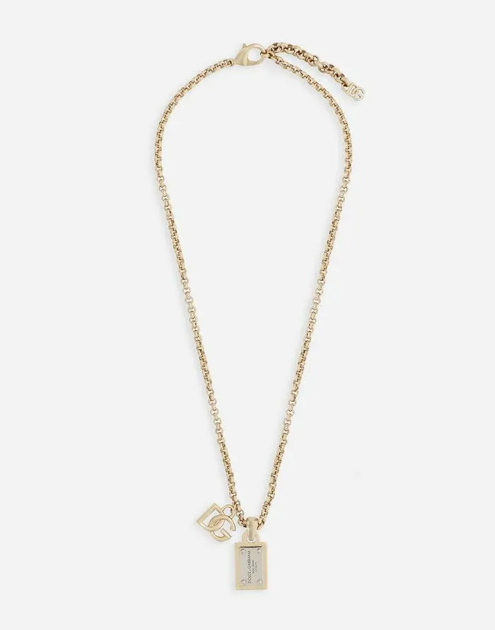 Dolce and Gabbana Bijoux Women Link Necklace With DG Logo And Tag Gold