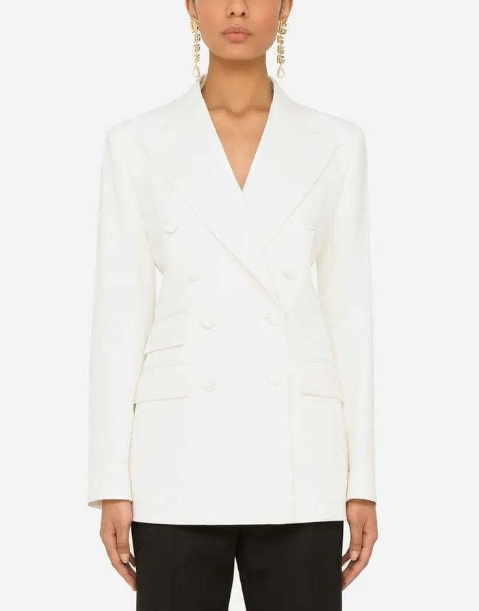 Dolce and Gabbana Blazers Women Doublebreasted Virgin Wool Jacket White Dolce and Gabbana Blazers Women Doublebreasted Virgin Wool Jacket White
