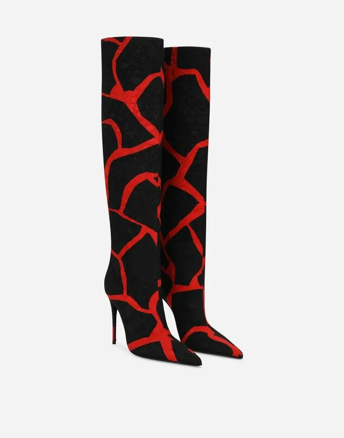 Dolce and Gabbana Boots And Booties Women Giraffeprint Brocade Boots Black Dolce and Gabbana Boots And Booties Women Giraffeprint Brocade Boots Black