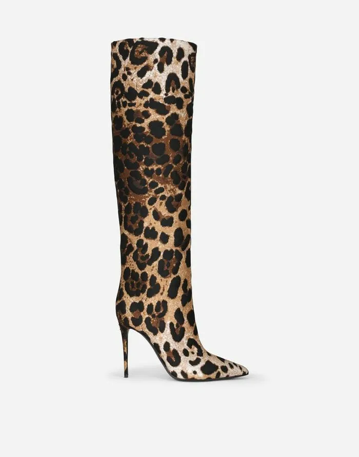 Dolce and Gabbana Boots And Booties Women Leopard Jacquard Boots Animal Print