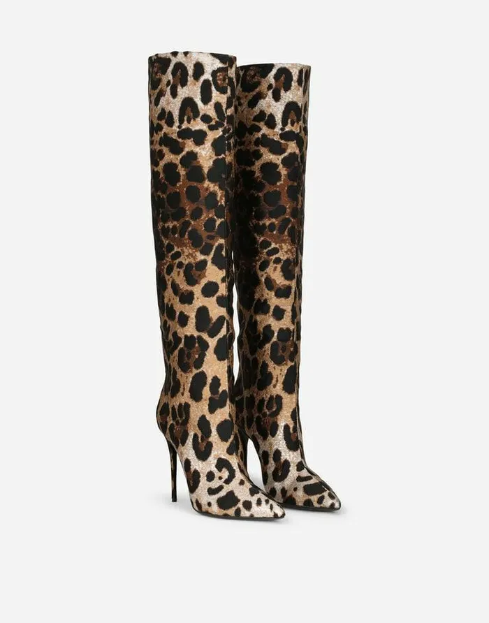 Dolce and Gabbana Boots And Booties Women Leopard Jacquard Boots Animal Print Dolce and Gabbana Boots And Booties Women Leopard Jacquard Boots Animal Print