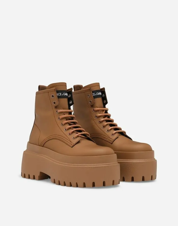 Dolce and Gabbana Boots And Booties Women Rubberized Calfskin Ankle Boots Beige Dolce and Gabbana Boots And Booties Women Rubberized Calfskin Ankle Boots Beige