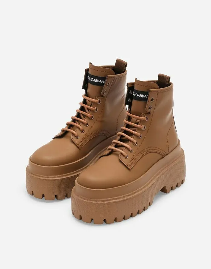 Dolce and Gabbana Boots And Booties Women Rubberized Calfskin Ankle Boots Beige Dolce and Gabbana Boots And Booties Women Rubberized Calfskin Ankle Boots Beige