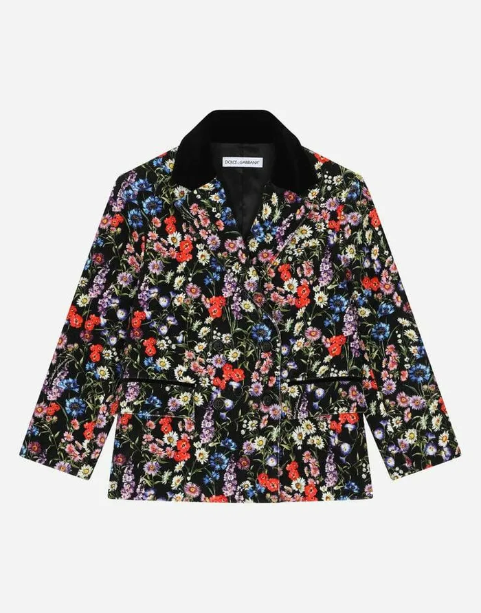 Dolce and Gabbana Coats And Jackets Children Doublebreasted Printed Velvet Jacket Multicolor Dolce and Gabbana Coats And Jackets Children Doublebreasted Printed Velvet Jacket Multicolor
