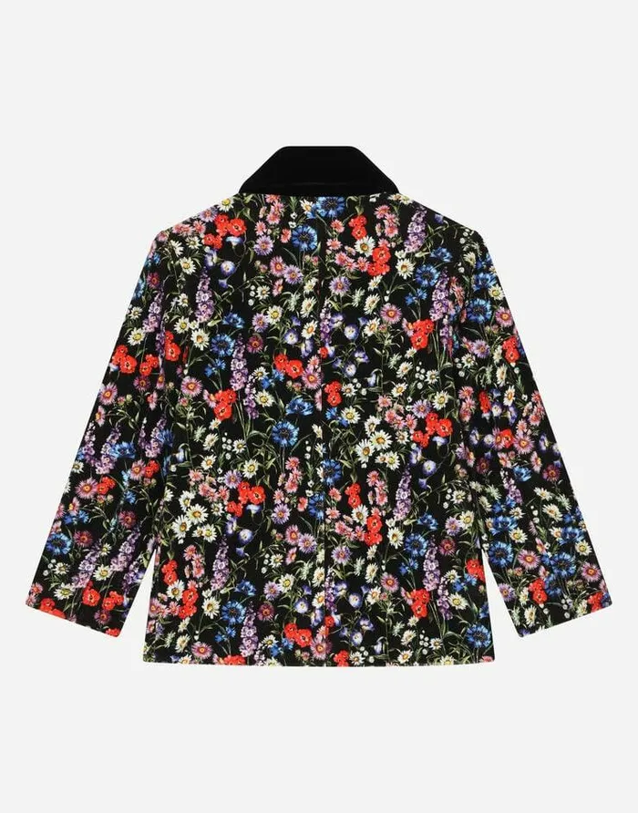 Dolce and Gabbana Coats And Jackets Children Doublebreasted Printed Velvet Jacket Multicolor Dolce and Gabbana Coats And Jackets Children Doublebreasted Printed Velvet Jacket Multicolor