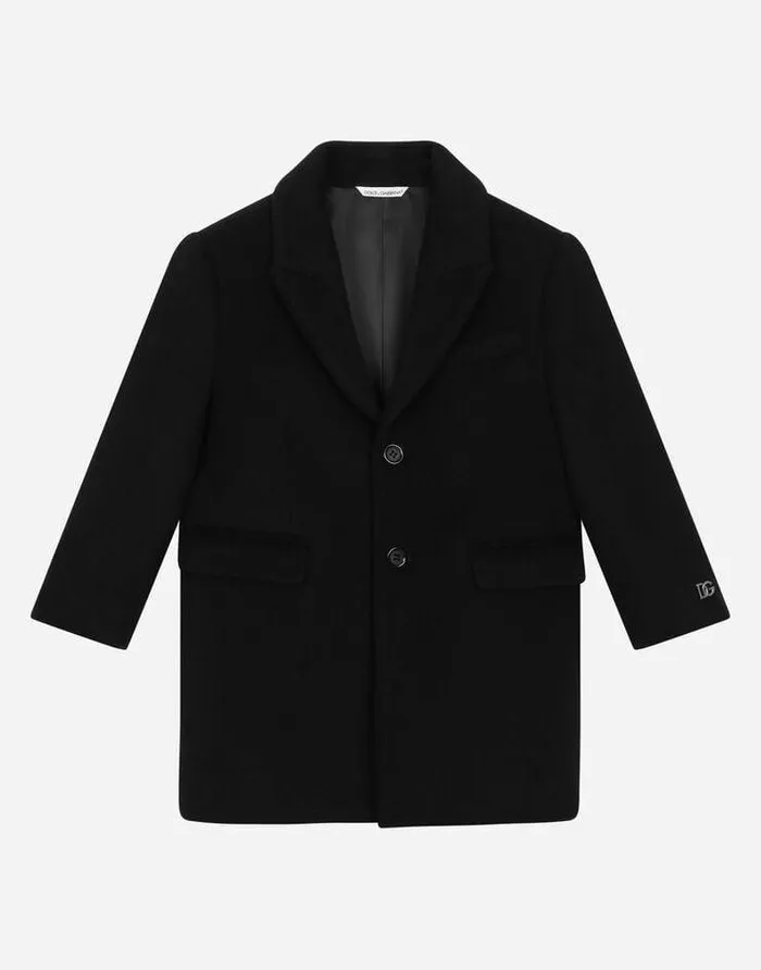 Dolce and Gabbana Coats And Jackets Children Singlebreasted Baize Coat With DG Logo Black Dolce and Gabbana Coats And Jackets Children Singlebreasted Baize Coat With DG Logo Black