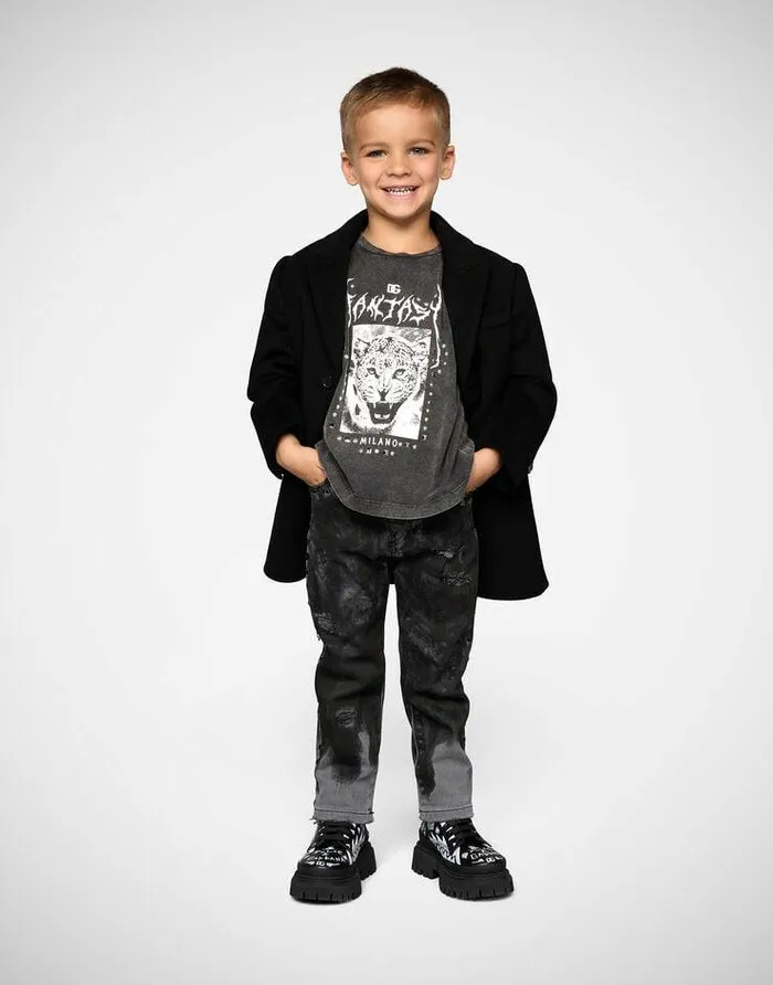 Dolce and Gabbana Coats And Jackets Children Singlebreasted Baize Coat With DG Logo Black Dolce and Gabbana Coats And Jackets Children Singlebreasted Baize Coat With DG Logo Black