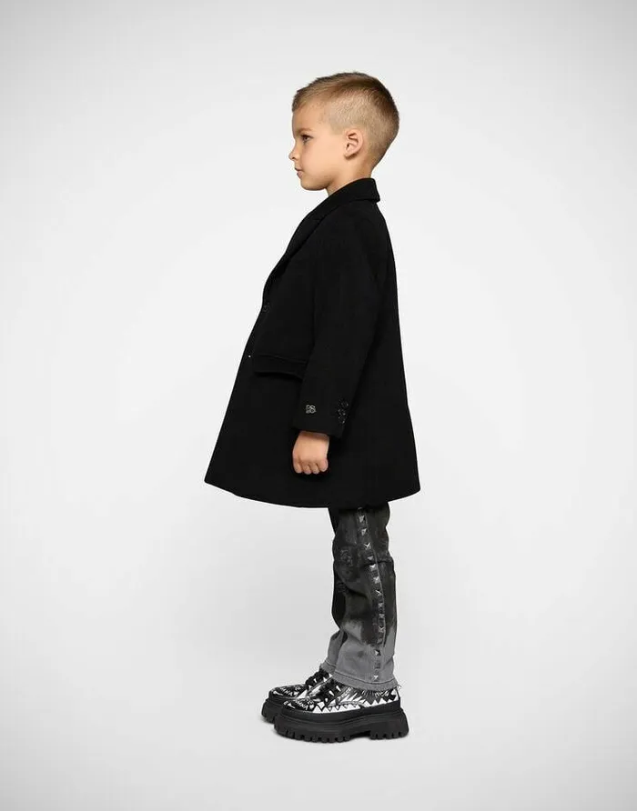 Dolce and Gabbana Coats And Jackets Children Singlebreasted Baize Coat With DG Logo Black Dolce and Gabbana Coats And Jackets Children Singlebreasted Baize Coat With DG Logo Black