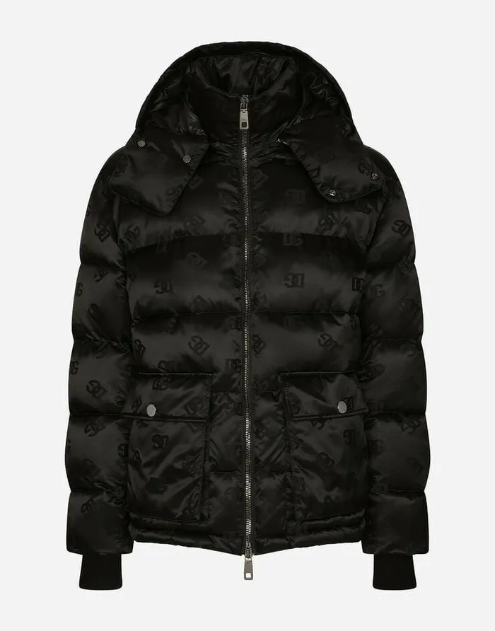 Dolce and Gabbana Coats And Jackets Men DG Satin Jacquard Jacket With Hood Black Dolce and Gabbana Coats And Jackets Men DG Satin Jacquard Jacket With Hood Black