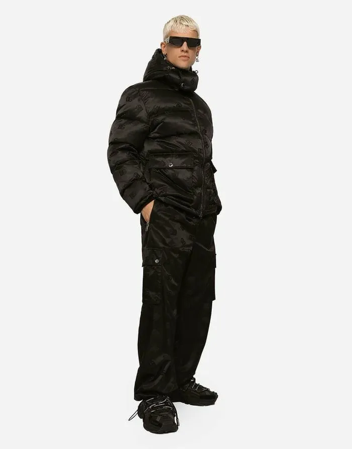 Dolce and Gabbana Coats And Jackets Men DG Satin Jacquard Jacket With Hood Black Dolce and Gabbana Coats And Jackets Men DG Satin Jacquard Jacket With Hood Black