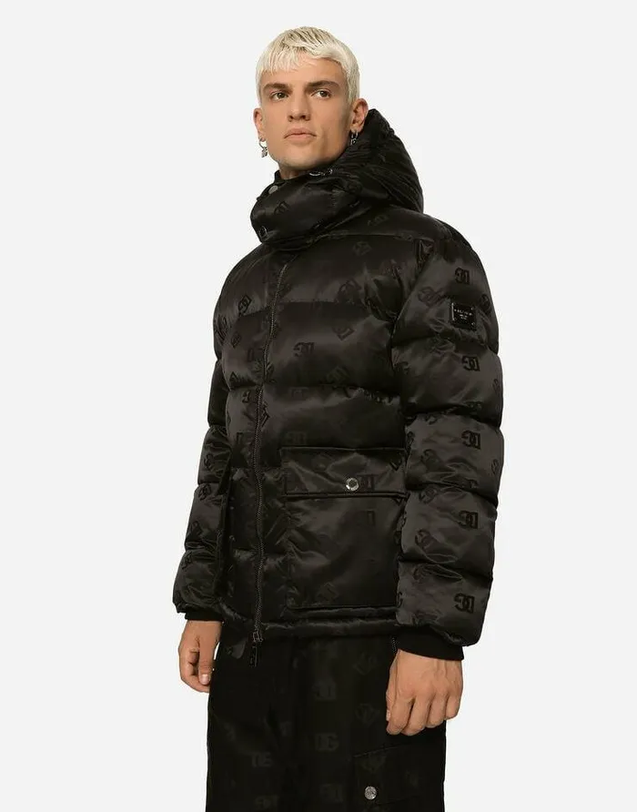 Dolce and Gabbana Coats And Jackets Men DG Satin Jacquard Jacket With Hood Black Dolce and Gabbana Coats And Jackets Men DG Satin Jacquard Jacket With Hood Black
