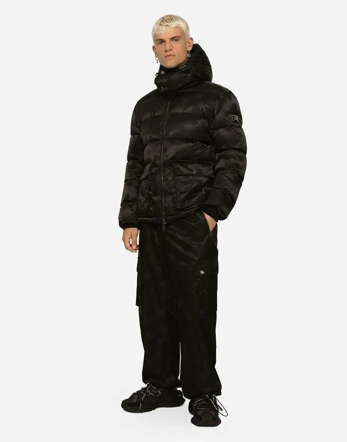 Dolce and Gabbana Coats And Jackets Men DG Satin Jacquard Jacket With Hood Black Dolce and Gabbana Coats And Jackets Men DG Satin Jacquard Jacket With Hood Black