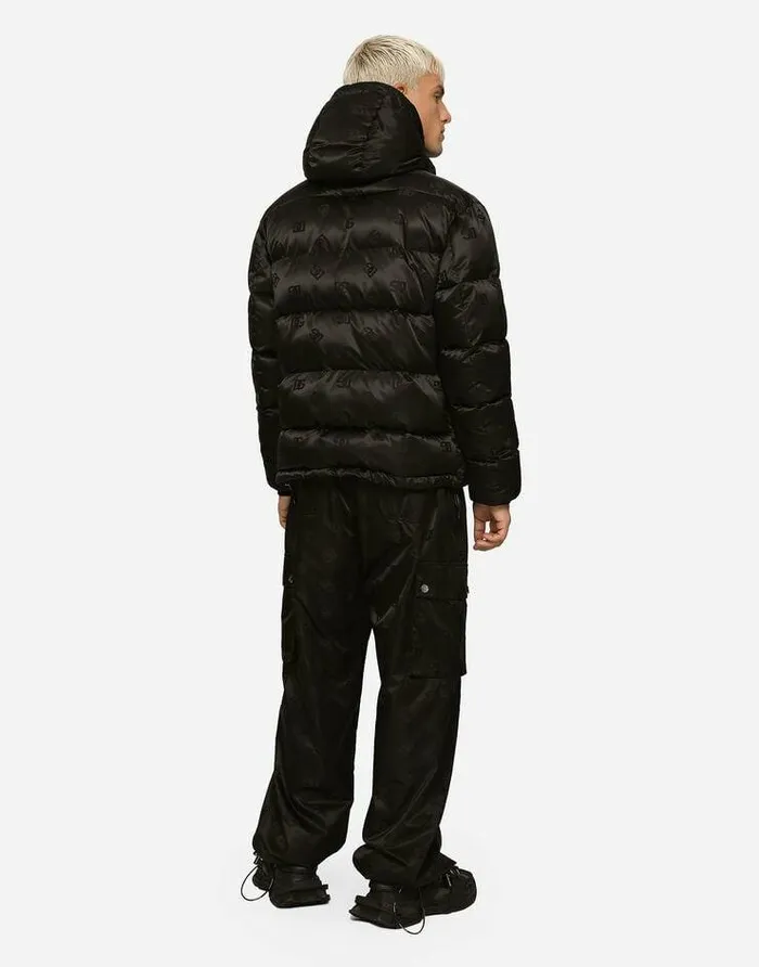 Dolce and Gabbana Coats And Jackets Men DG Satin Jacquard Jacket With Hood Black Dolce and Gabbana Coats And Jackets Men DG Satin Jacquard Jacket With Hood Black