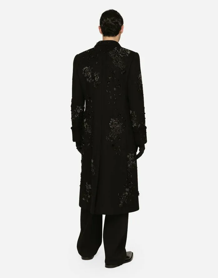 Dolce and Gabbana Coats And Jackets Men Doublebreasted Coat With Embroidery And Stones Black Dolce and Gabbana Coats And Jackets Men Doublebreasted Coat With Embroidery And Stones Black