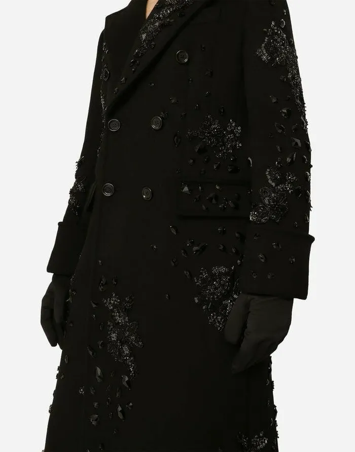 Dolce and Gabbana Coats And Jackets Men Doublebreasted Coat With Embroidery And Stones Black Dolce and Gabbana Coats And Jackets Men Doublebreasted Coat With Embroidery And Stones Black