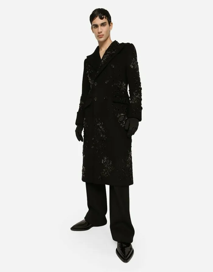 Dolce and Gabbana Coats And Jackets Men Doublebreasted Coat With Embroidery And Stones Black Dolce and Gabbana Coats And Jackets Men Doublebreasted Coat With Embroidery And Stones Black