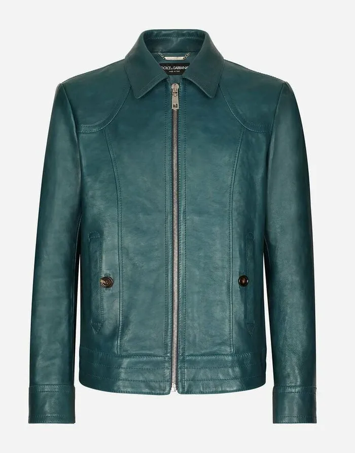 Dolce and Gabbana Coats And Jackets Men Leather Jacket Blue