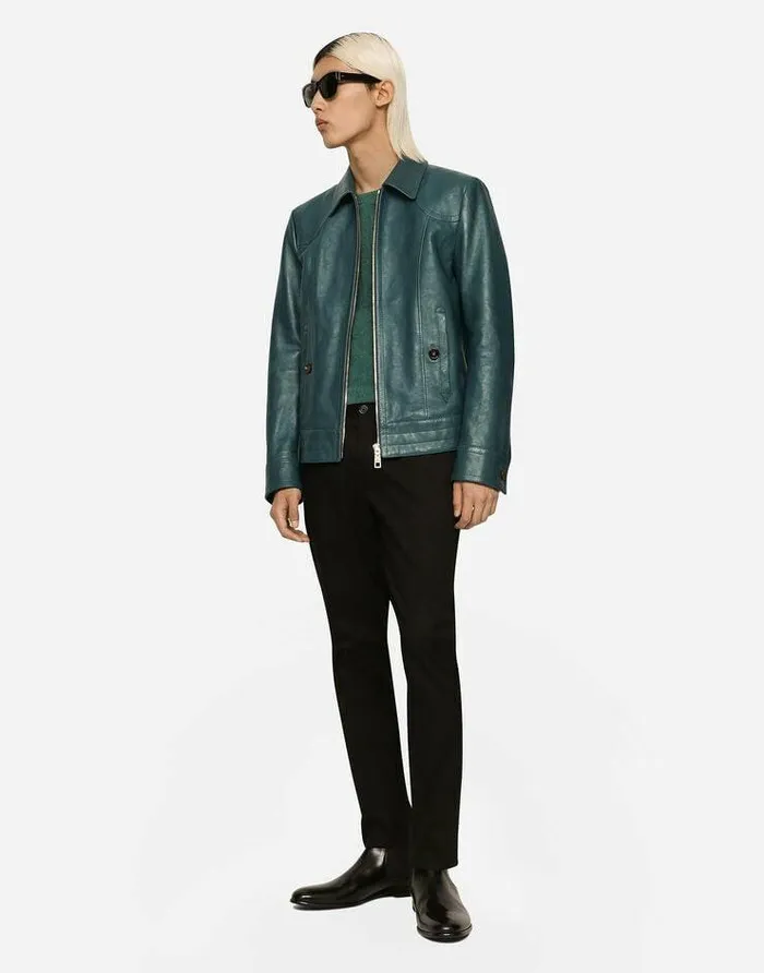 Dolce and Gabbana Coats And Jackets Men Leather Jacket Blue Dolce and Gabbana Coats And Jackets Men Leather Jacket Blue