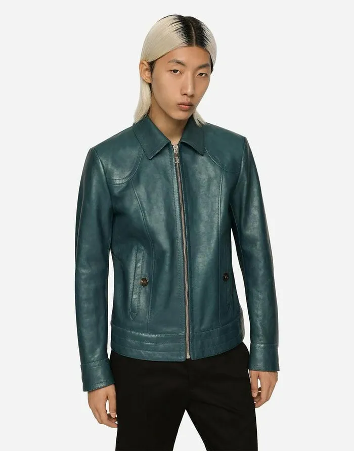 Dolce and Gabbana Coats And Jackets Men Leather Jacket Blue Dolce and Gabbana Coats And Jackets Men Leather Jacket Blue