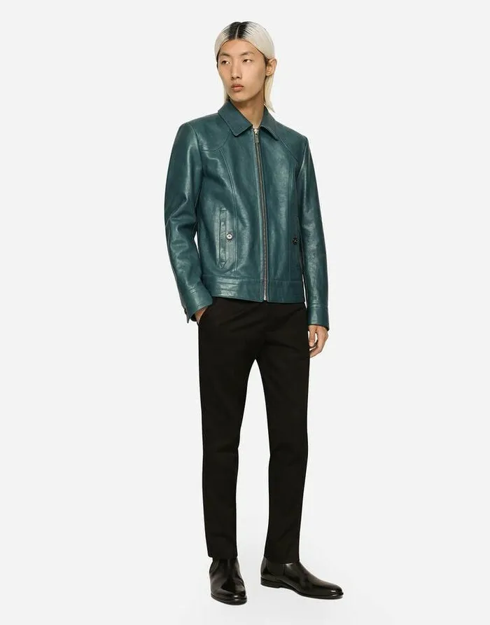 Dolce and Gabbana Coats And Jackets Men Leather Jacket Blue Dolce and Gabbana Coats And Jackets Men Leather Jacket Blue