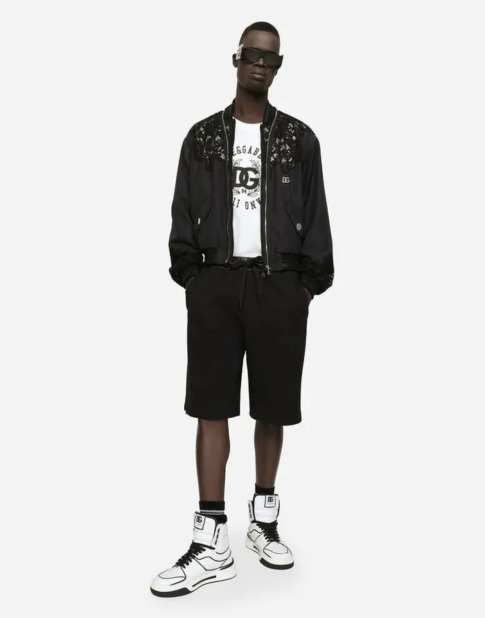 Dolce and Gabbana Coats And Jackets Men Nylon Jacket With Lace Inserts And DG Patch Black Dolce and Gabbana Coats And Jackets Men Nylon Jacket With Lace Inserts And DG Patch Black