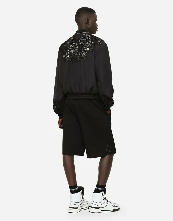 Dolce and Gabbana Coats And Jackets Men Nylon Jacket With Lace Inserts And DG Patch Black Dolce and Gabbana Coats And Jackets Men Nylon Jacket With Lace Inserts And DG Patch Black